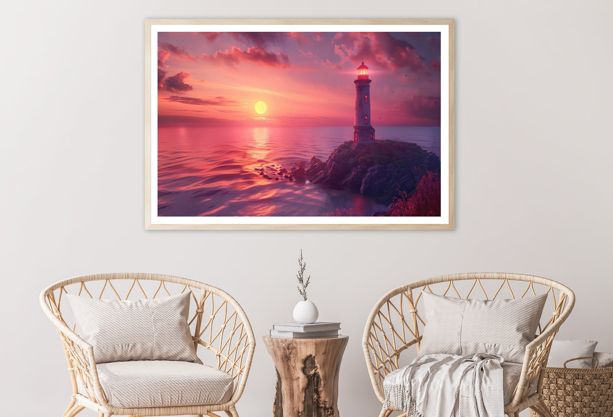 Lighthouse Standing On a Rocky Shore & Sky Home Decor Premium Quality Poster Print Choose Your Sizes