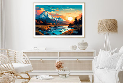 Sunset Over Mountain River Home Decor Premium Quality Poster Print Choose Your Sizes