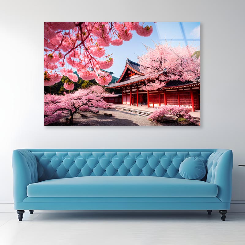 Building With a Lot of Pink Flowers Acrylic Glass Print Tempered Glass Wall Art 100% Made in Australia Ready to Hang