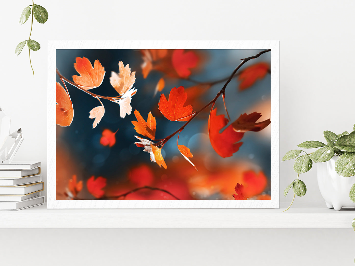 Red Leaves In The Autumn Forest Glass Framed Wall Art, Ready to Hang Quality Print Without White Border White