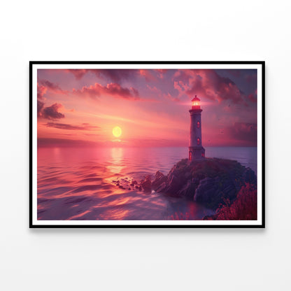 Lighthouse Standing On a Rocky Shore & Sky Home Decor Premium Quality Poster Print Choose Your Sizes