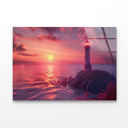 Lighthouse Standing On a Rocky Shore & Sky Acrylic Glass Print Tempered Glass Wall Art 100% Made in Australia Ready to Hang