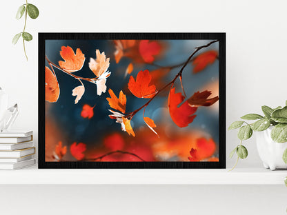 Red Leaves In The Autumn Forest Glass Framed Wall Art, Ready to Hang Quality Print Without White Border Black