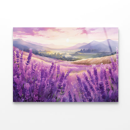 Field Of Purple Flowers, Sky & Mountains Acrylic Glass Print Tempered Glass Wall Art 100% Made in Australia Ready to Hang