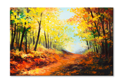 Brown Colorful Autumn Forest Oil Painting Limited Edition High Quality Print Stretched Canvas None