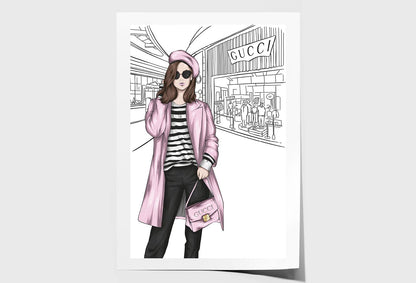 Pink Stylish Lady Elegant Handbag Wall Art Limited Edition High Quality Print Unframed Roll Canvas None