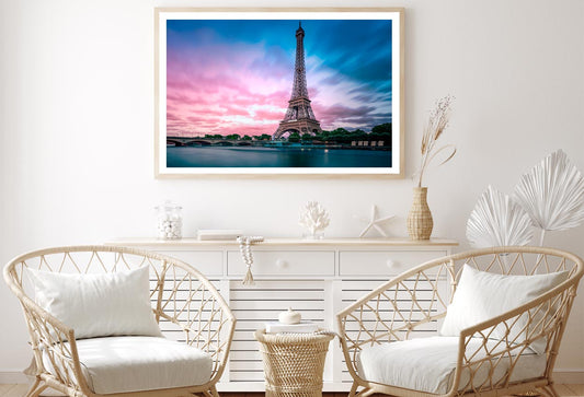 Eiffel Tower From Seine River with Evening Purple Blue Sky Home Decor Premium Quality Poster Print Choose Your Sizes