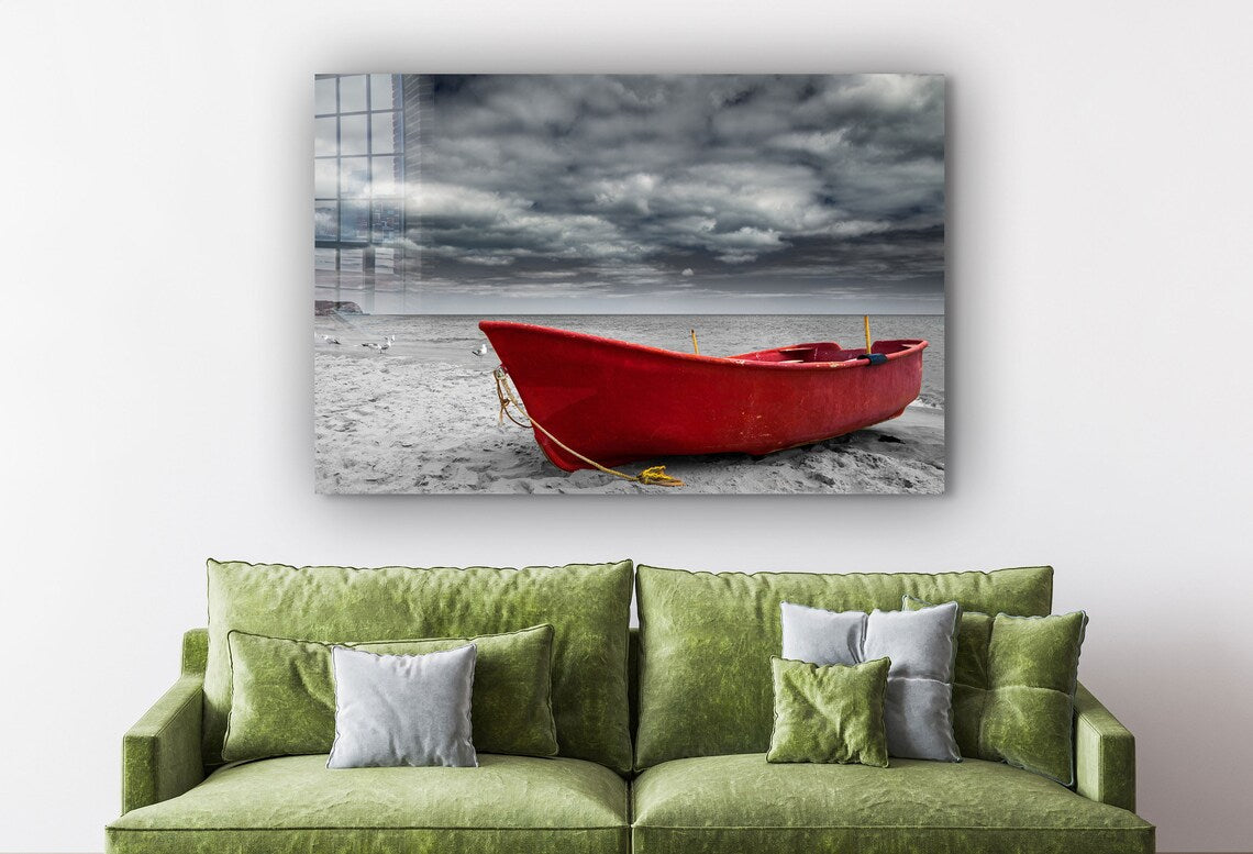 Boat on Seashore B&W UV Direct Aluminum Print Australian Made Quality