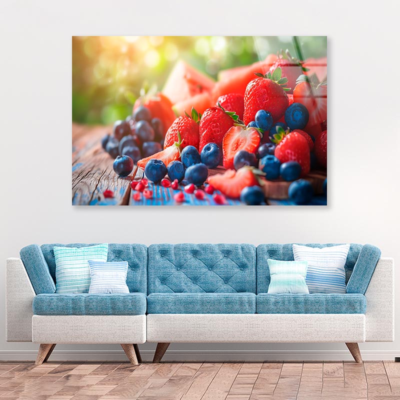 Strawberries, Blueberries, Raspberries, And Blackberries,  Acrylic Glass Print Tempered Glass Wall Art 100% Made in Australia Ready to Hang