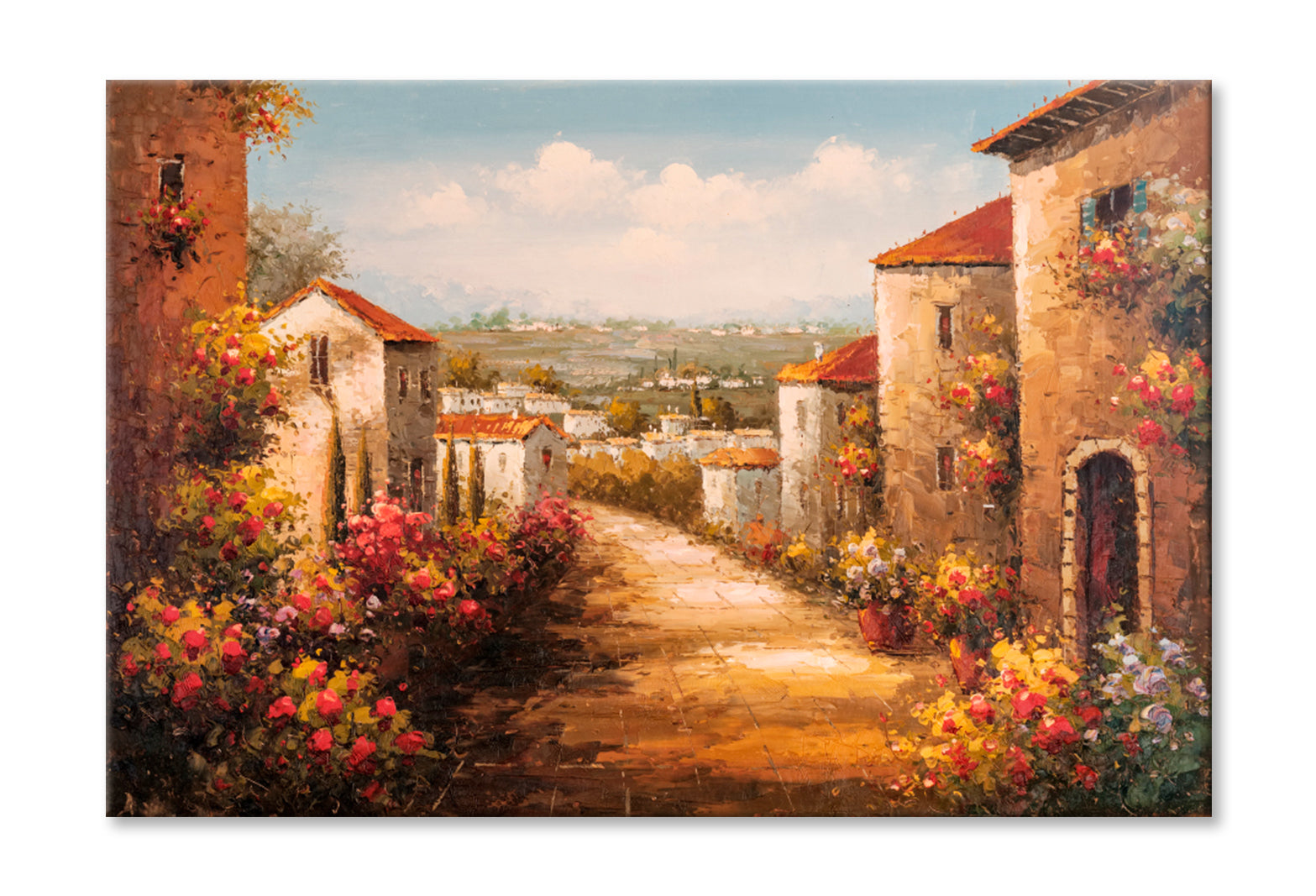 House By The Sea, Colorful Flowers Oil Painting Wall Art Limited Edition High Quality Print Stretched Canvas None