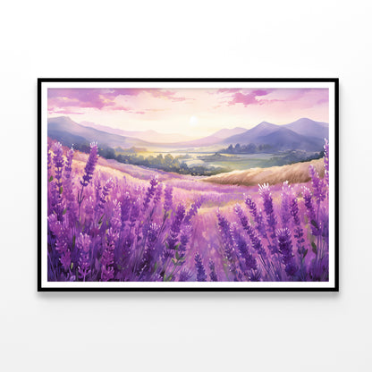 Field Of Purple Flowers, Sky & Mountains Home Decor Premium Quality Poster Print Choose Your Sizes