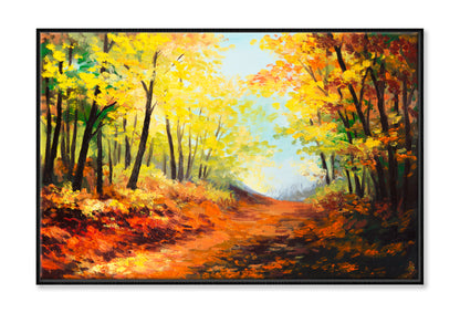 Brown Colorful Autumn Forest Oil Painting Limited Edition High Quality Print Canvas Box Framed Black