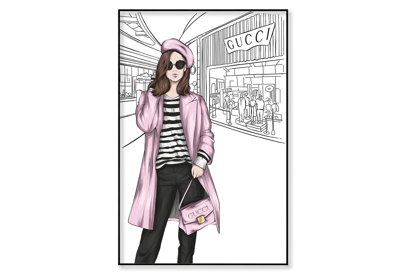 Pink Stylish Lady Elegant Handbag Wall Art Limited Edition High Quality Print Canvas Box Framed Black