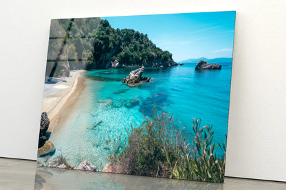 Beach, Blue Ocean and a Rocky Shore Acrylic Glass Print Tempered Glass Wall Art 100% Made in Australia Ready to Hang