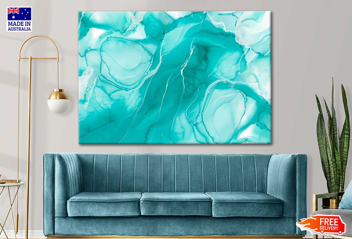 Pastel Cyan Mint Liquid Marble Watercolor Background Print 100% Australian Made