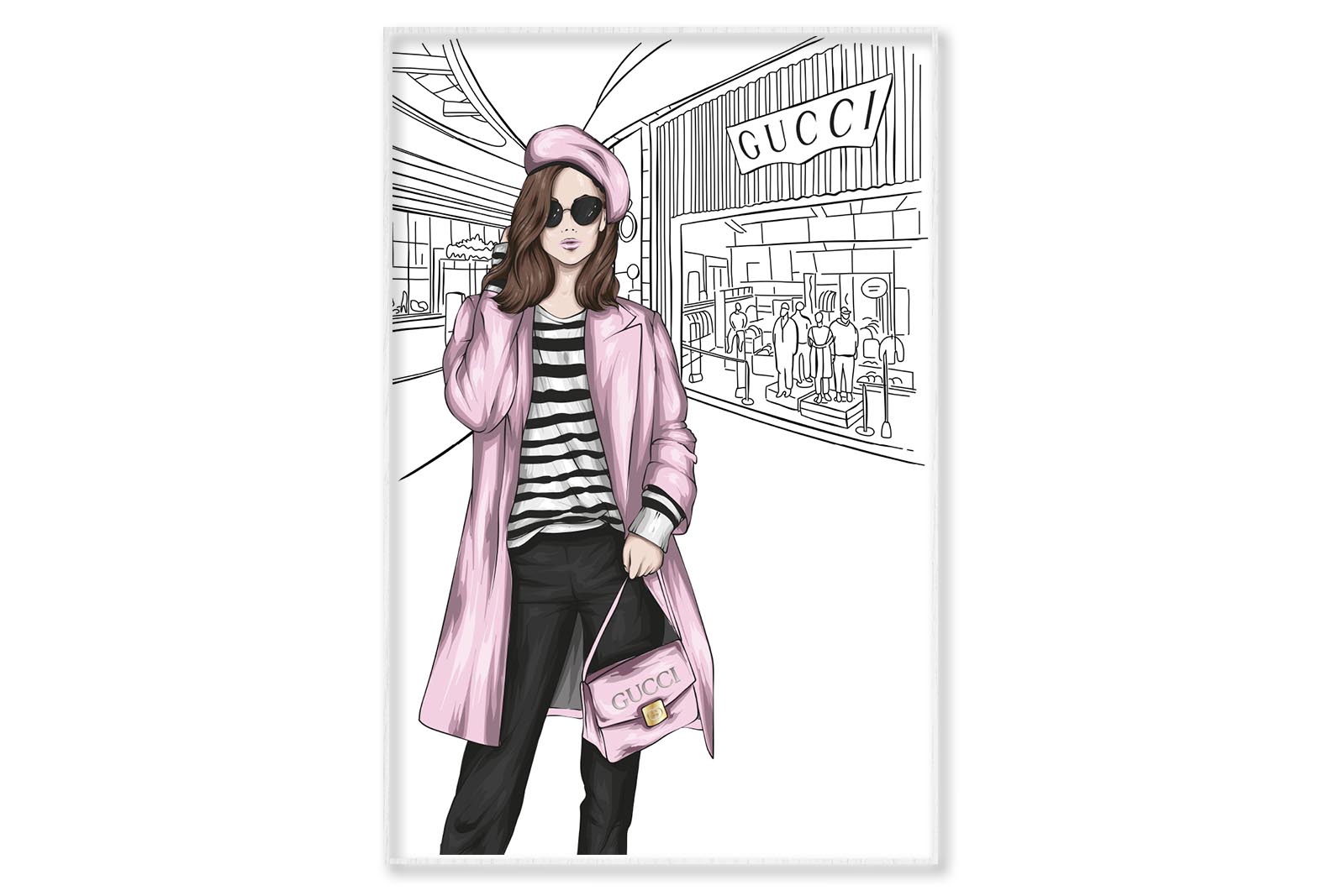 Pink Stylish Lady Elegant Handbag Wall Art Limited Edition High Quality Print Canvas Box Framed White