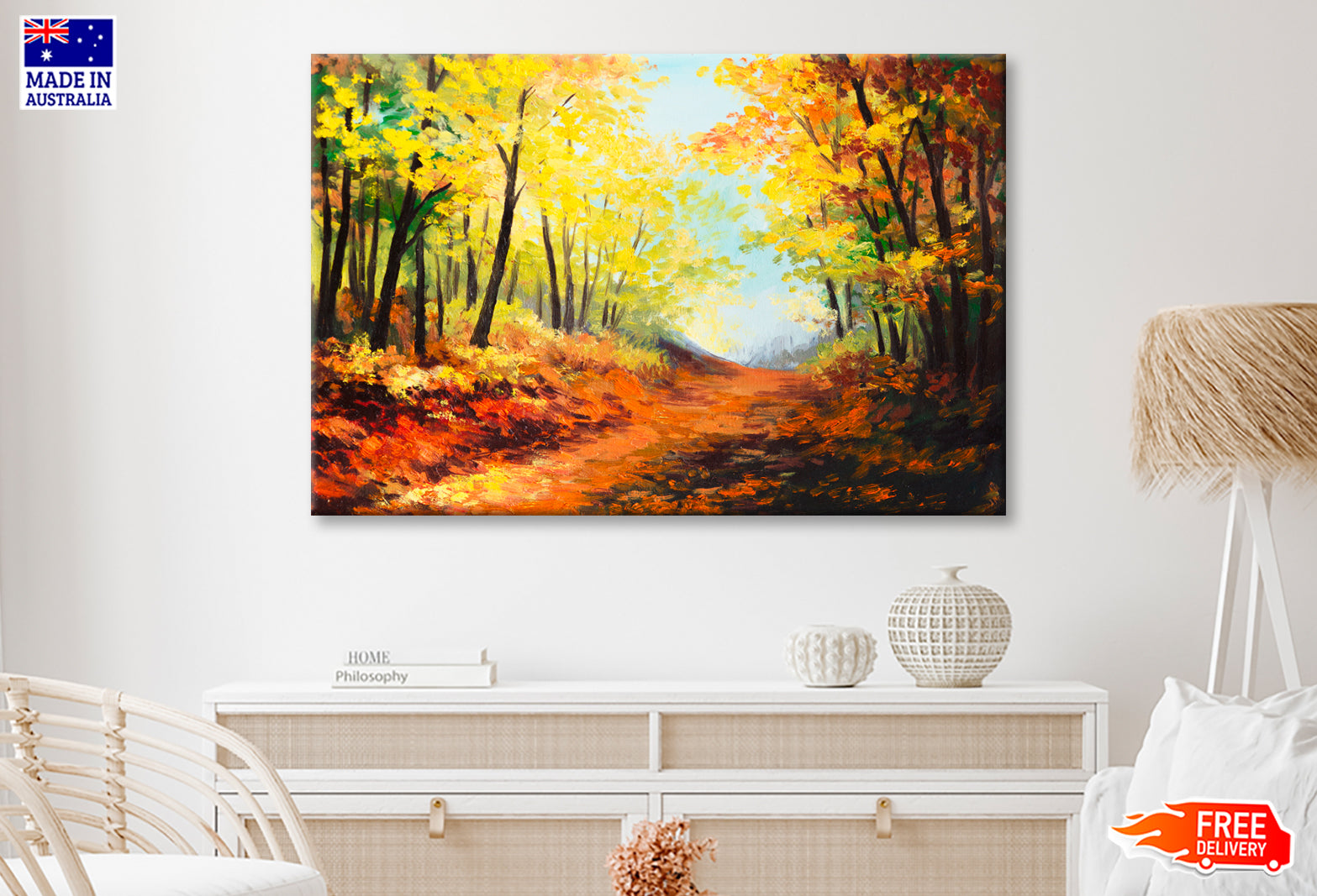 Brown Colorful Autumn Forest Oil Painting Limited Edition High Quality Print