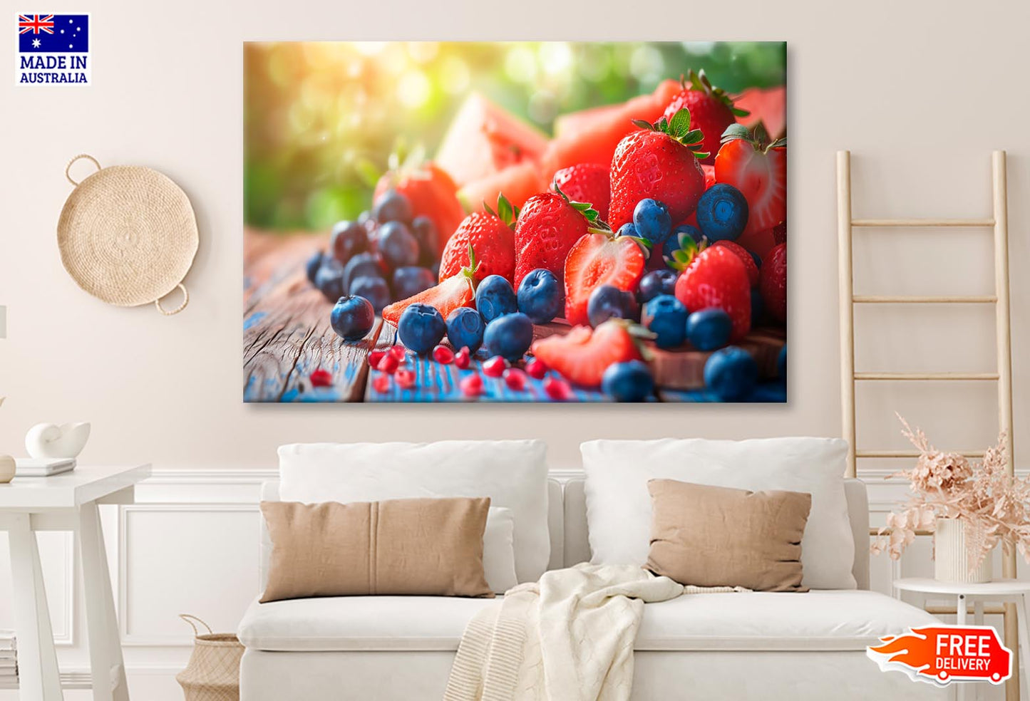 Strawberries, Blueberries, Raspberries, And Blackberries Wall Art Decor 100% Australian Made