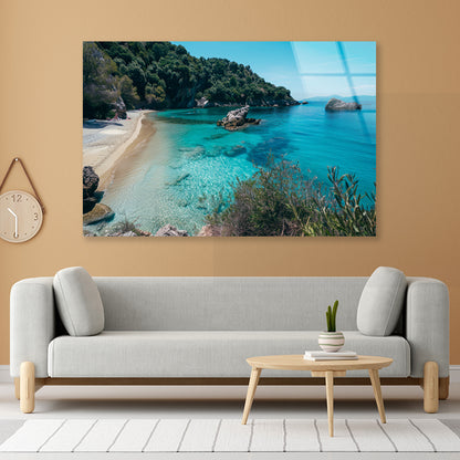 Beach, Blue Ocean and a Rocky Shore Acrylic Glass Print Tempered Glass Wall Art 100% Made in Australia Ready to Hang