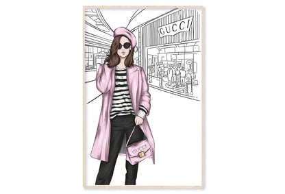 Pink Stylish Lady Elegant Handbag Wall Art Limited Edition High Quality Print Canvas Box Framed Natural
