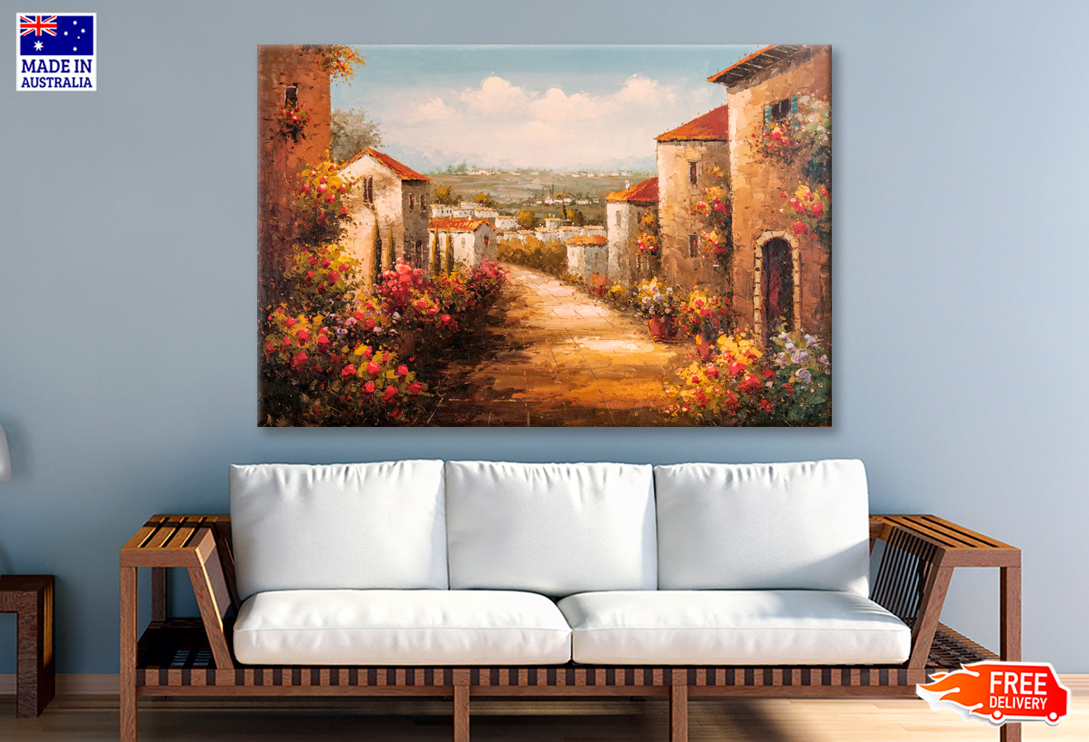 House By The Sea, Colorful Flowers Oil Painting Wall Art Limited Edition High Quality Print