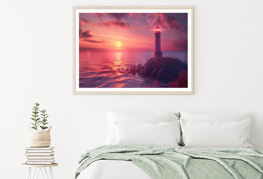 Lighthouse Standing On a Rocky Shore & Sky Home Decor Premium Quality Poster Print Choose Your Sizes