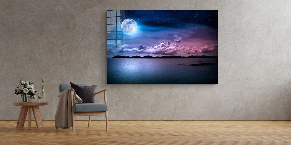 Moon & Clouds Sky Night UV Direct Aluminum Print Australian Made Quality