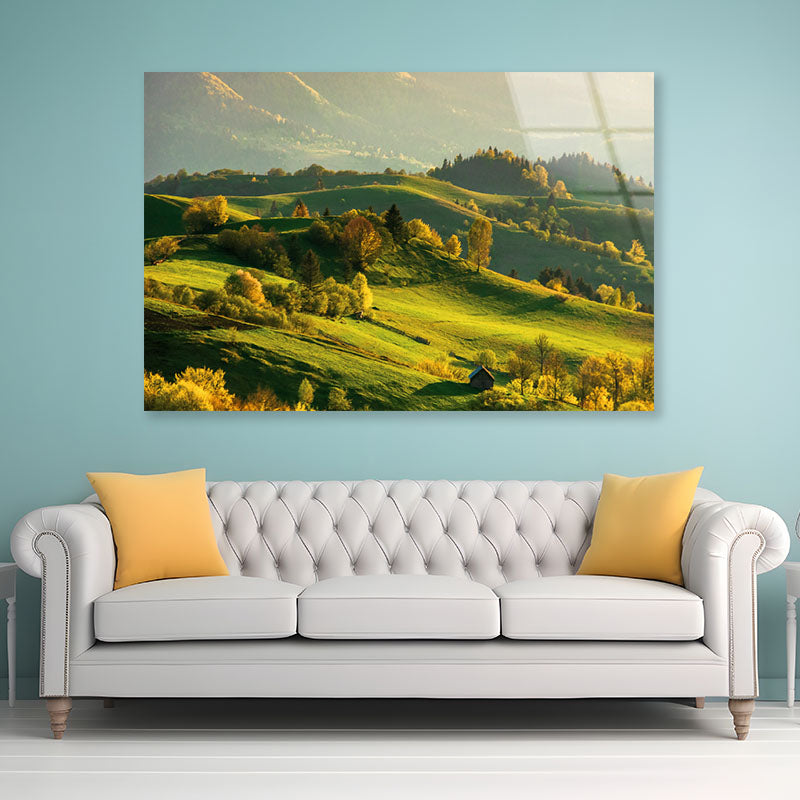 Mountainous Countryside at Sunset Acrylic Glass Print Tempered Glass Wall Art 100% Made in Australia Ready to Hang