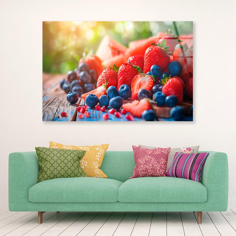 Strawberries, Blueberries, Raspberries, And Blackberries,  Acrylic Glass Print Tempered Glass Wall Art 100% Made in Australia Ready to Hang