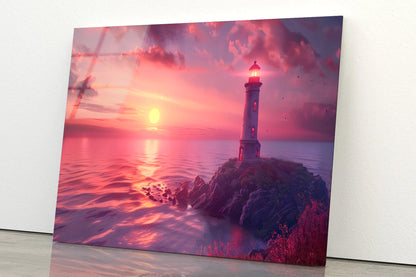 Lighthouse Standing On a Rocky Shore & Sky Acrylic Glass Print Tempered Glass Wall Art 100% Made in Australia Ready to Hang