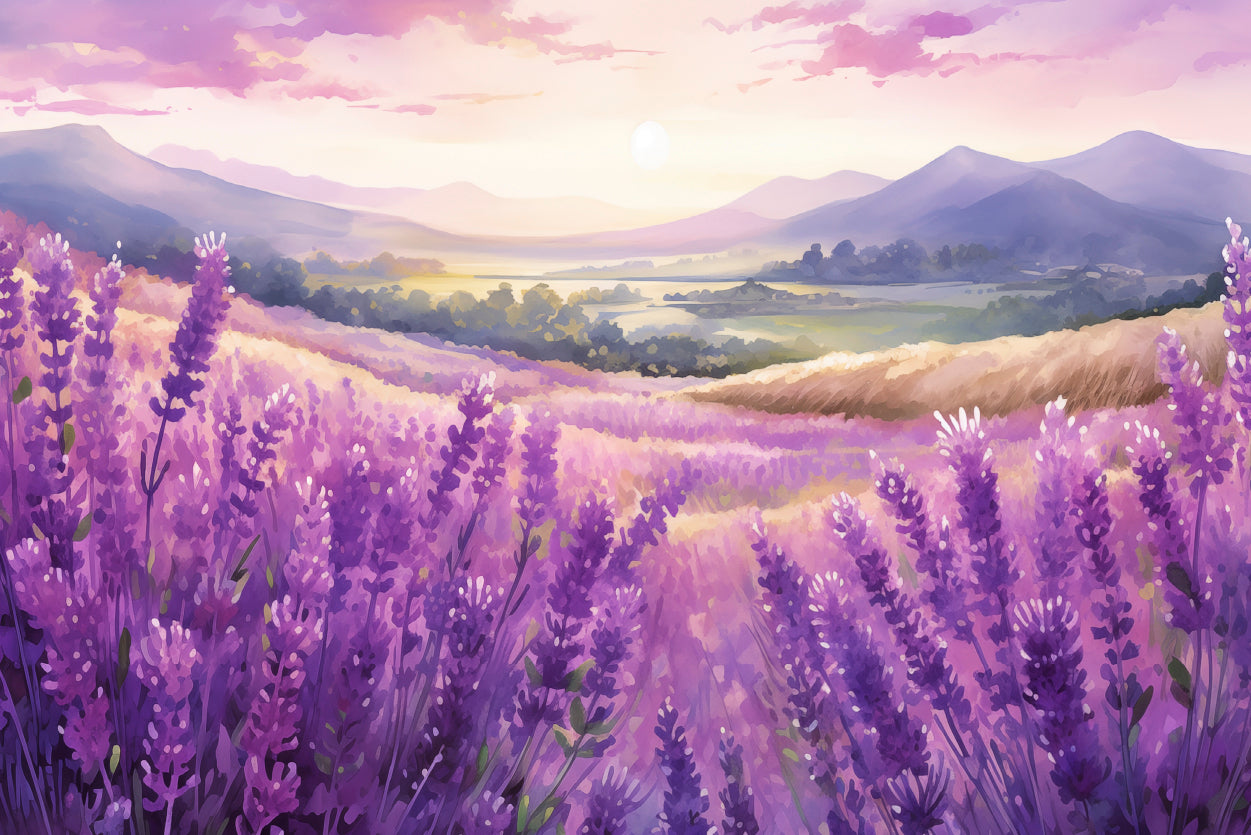 Field Of Purple Flowers, Sky & Mountains Home Decor Premium Quality Poster Print Choose Your Sizes