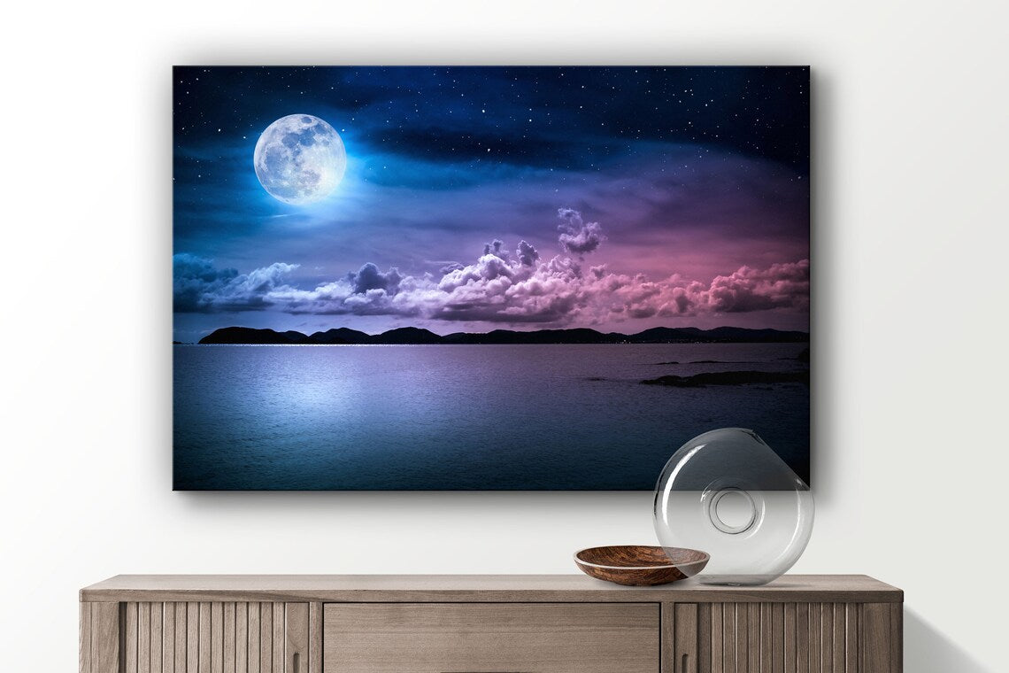 Moon & Clouds Sky Night UV Direct Aluminum Print Australian Made Quality