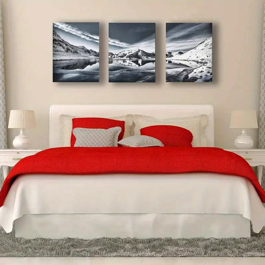 3pcs Duotone Mountain Range Reflection Nature Wild Metal Print Ready to Hang Art