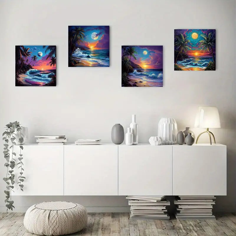 4pcs  Moonscape Art Deco Classic Retro   MA    Wall Art Canvas Framed