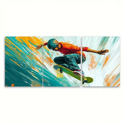 3pcs Skateboarder Abstract Sports Design Wall Art Set Canvas Framed 60x90cm - High Quality Print 100% Australian Made Wall Canvas Ready to Hang