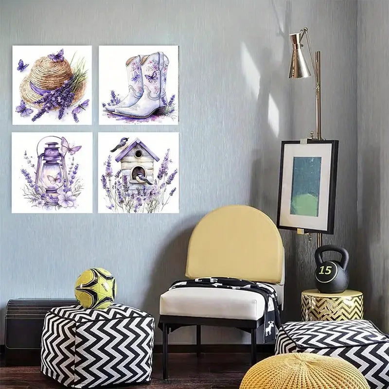 4pcs Purple lavender room midnight   Wall Art Canvas Framed