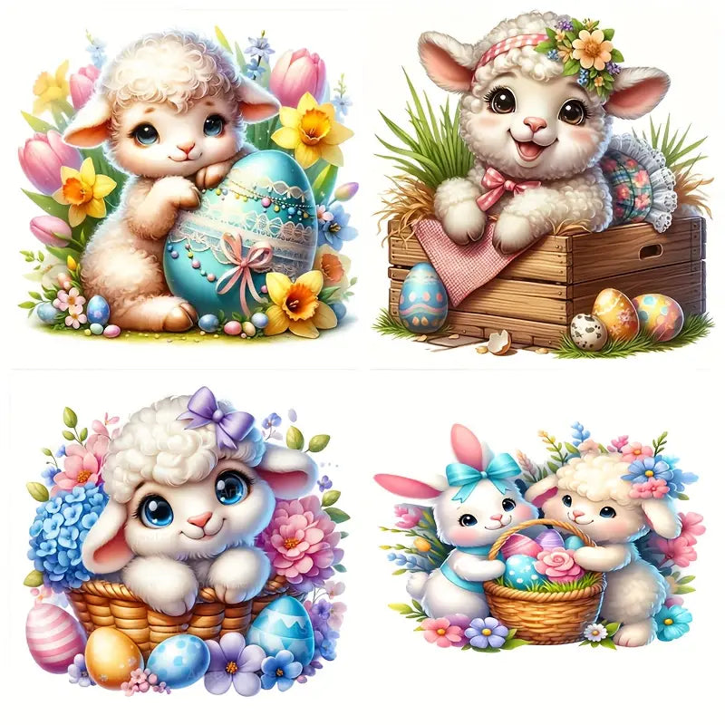 4pcs Cute Lamb Wall Art Canvas Framed