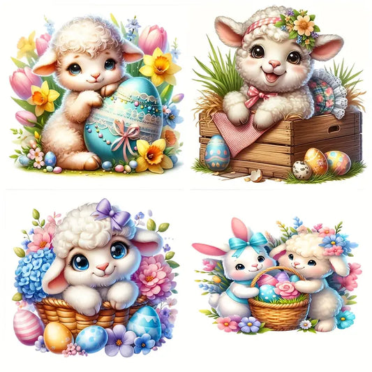 4pcs Cute Lamb Wall Art Canvas Framed