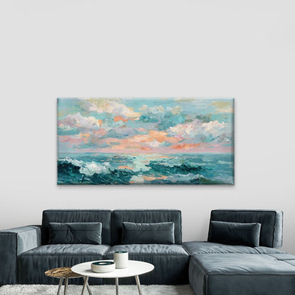 Sunset Ocean Painting Wall Art Canvas Office Home Room Framed 120x60cm