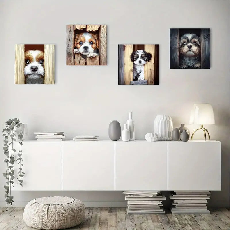 4pcs Adorable Puppy Canvas Wall Art Prints Wall Art Canvas Framed