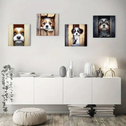 4pcs Adorable Puppy Canvas Wall Art Prints Wall Art Canvas Framed