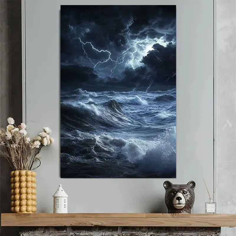 Stormy Ocean Waves Coastal Art Poster 40x60cm Metal Print Ready to Hang