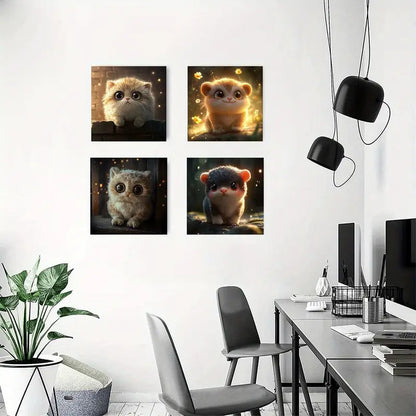V4pcs Adorable Kitten  Charming Kitten   CH  Wall Art Canvas Framed