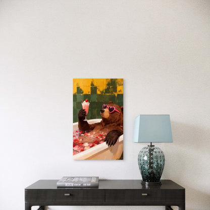 Brown Bear Drinking Cocktail in Bathtub Metal Print Ready to Hang