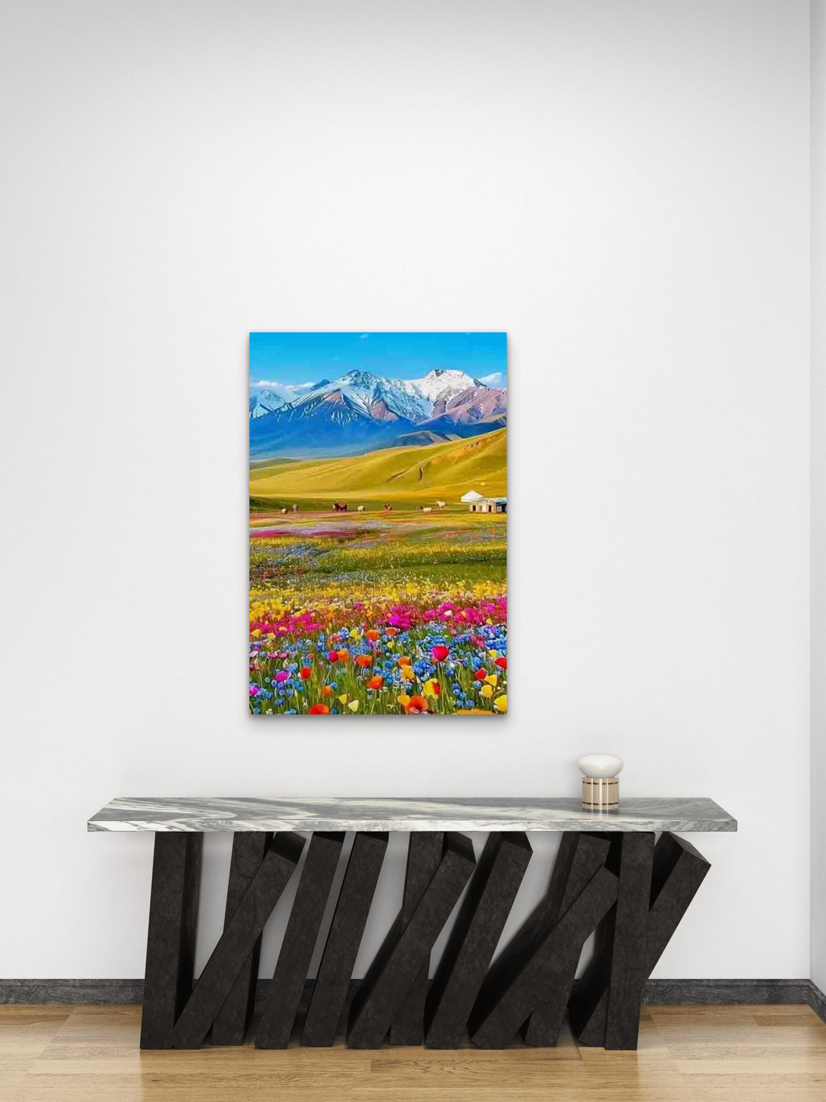 Alpine Flower Meadow View 60x90cm Metal Print Ready to Hang