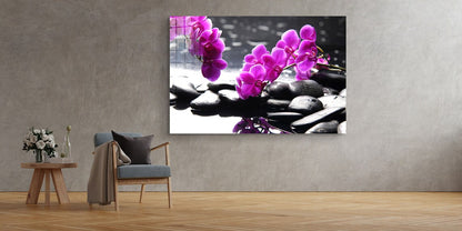 Zen Stones Pink Flowers UV Direct Aluminum Print Australian Made Quality