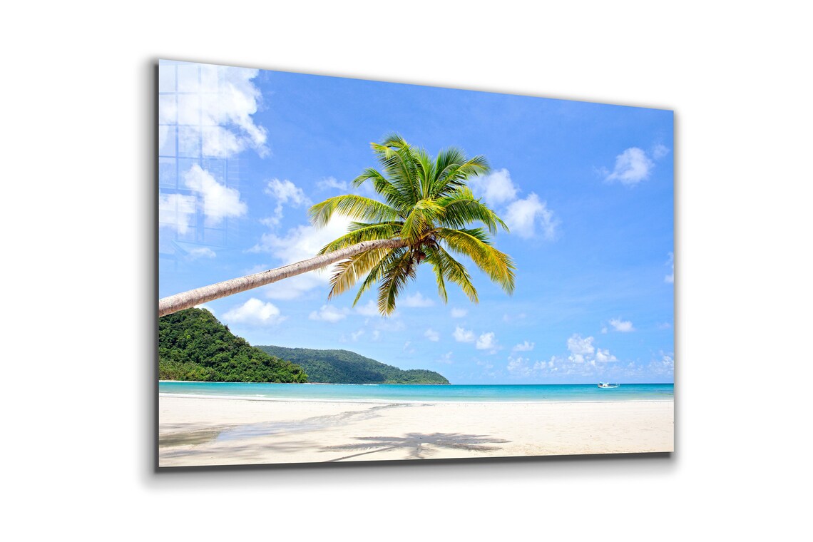 Palm Tree near Beach UV Direct Aluminum Print Australian Made Quality