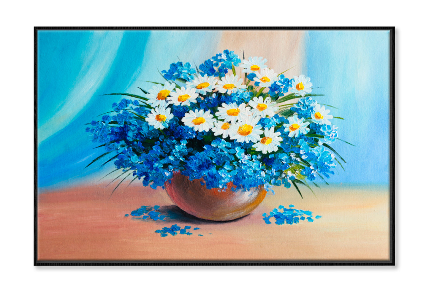 Still Life, A Bouquet Of Flowers Art Work Oil Painting Limited Edition High Quality Print Canvas Box Framed Black