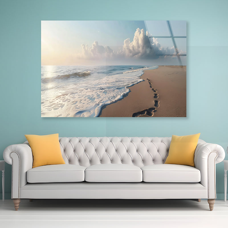 Beach with Waves and Clouds Acrylic Glass Print Tempered Glass Wall Art 100% Made in Australia Ready to Hang