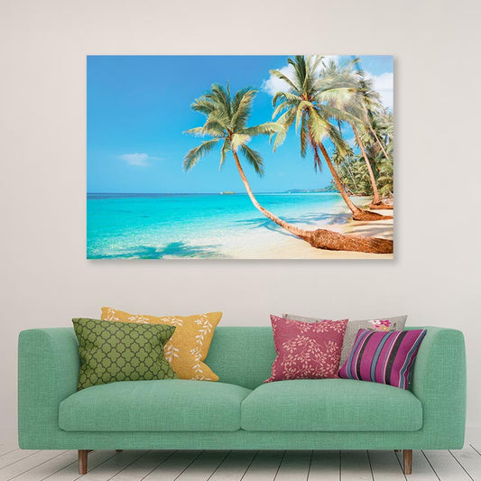 Tropical Beach Coconut Trees Acrylic Glass Print Tempered Glass Wall Art 100% Made in Australia Ready to Hang